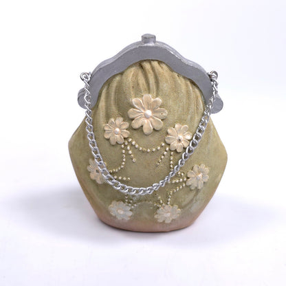Vintage K's Collection Mini Purse w/ Handle Figurine Paperweight Floral Pattern