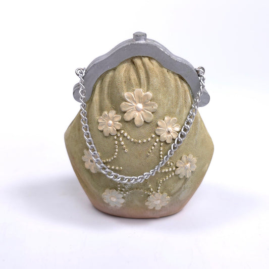 Vintage K's Collection Mini Purse w/ Handle Figurine Paperweight Floral Pattern
