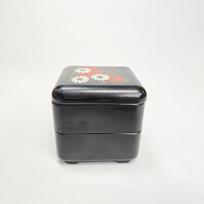 Vintage Japanese 2 Tier Lacquer Bento Trinket Box Flower Pattern