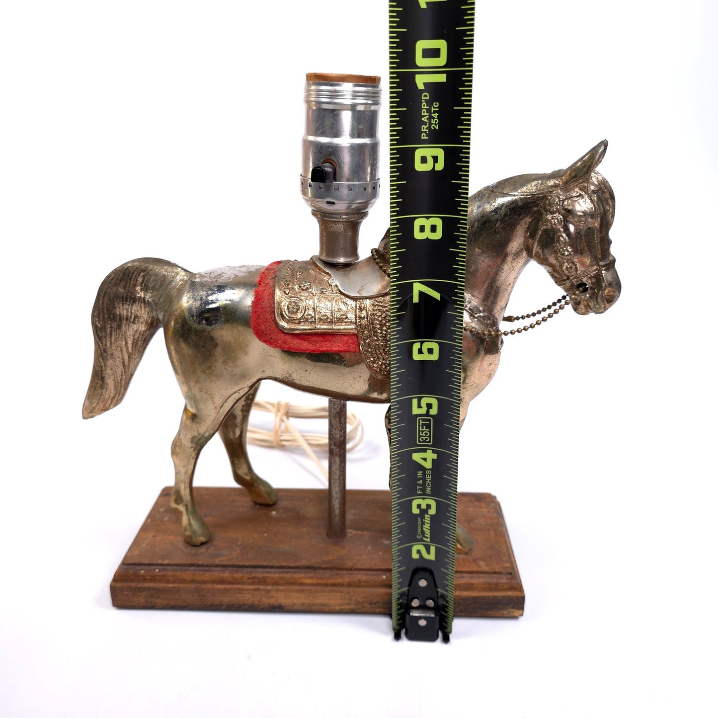 Vintage Tarnished Metal Cowboy Show Horse Lamp Works