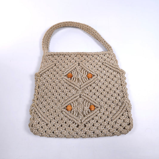 Vintage Macrame Crochet Shoulder Purse Bag With Handles