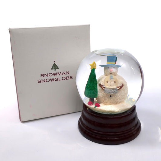 Eddie Bauer Snowman Holding Snow Man Snow Globe Wood Base Christmas Tree w/ Star