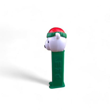 PEZ Christmas Polar Bear with Santa Hat Footed Candy Dispenser 2009 Green