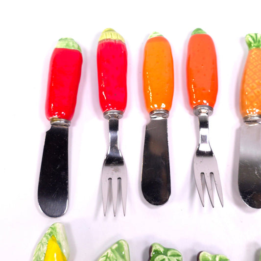 Vintage Charcuterie Cheese Pate Knife & Fork Lof of 12 Ceramic Handle