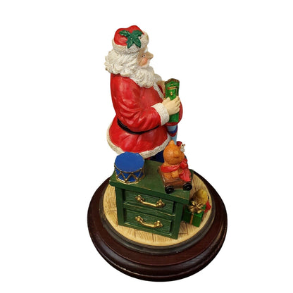 Resin Santa Claus Figurine with Teddy Bears and Wooden Base Collectible Decor