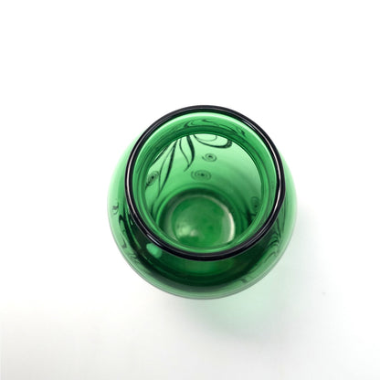 Anchor Hocking Emerald Forest Green Bud Vase with Gold Leaves Design