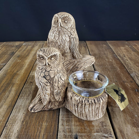 1 of 1 Vintage Rick Albee Tree Spirit Hand Carved Wood Owl Votive Tea Candle