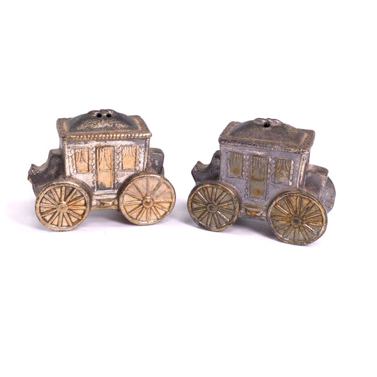 Vintage Metal Carriage Salt & Pepper Shakers Japann