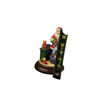 Resin Santa Claus Figurine with Teddy Bears and Wooden Base Collectible Decor