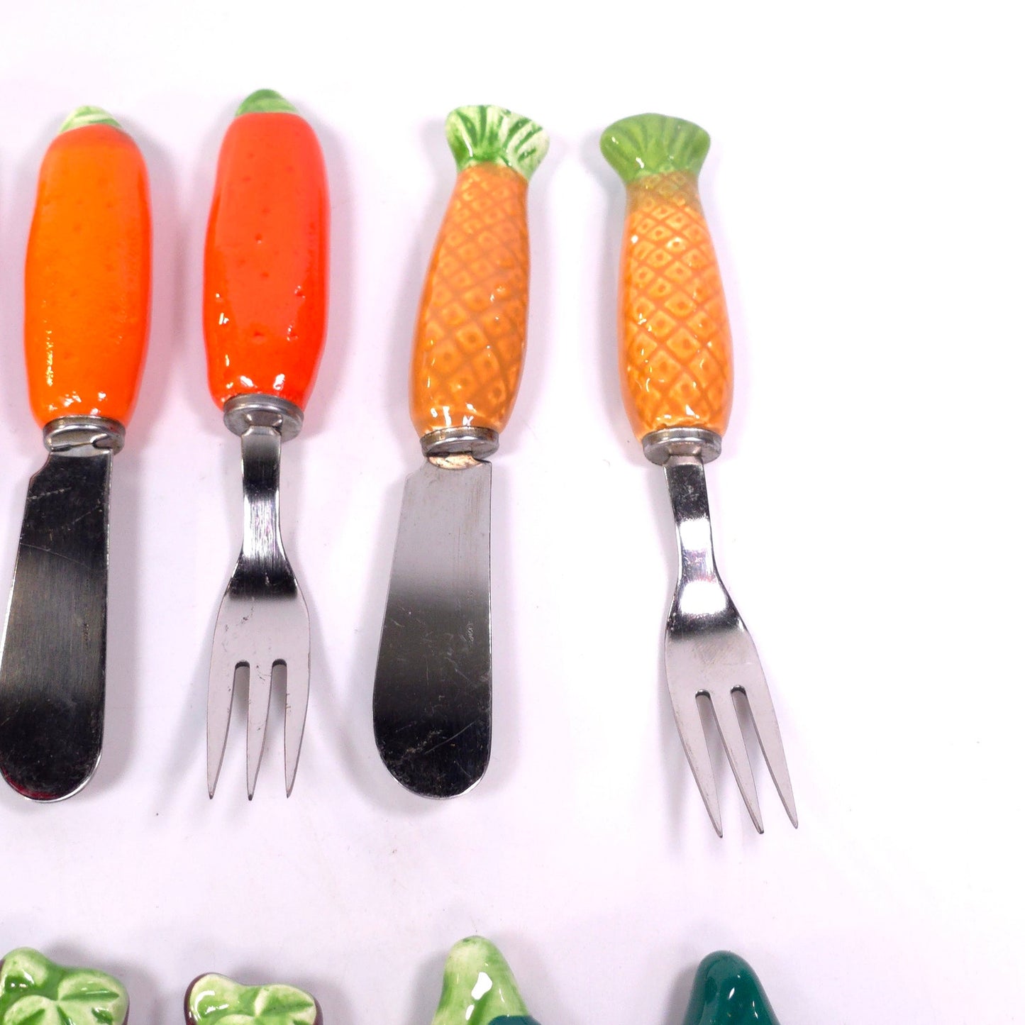 Vintage Charcuterie Cheese Pate Knife & Fork Lof of 12 Ceramic Handle