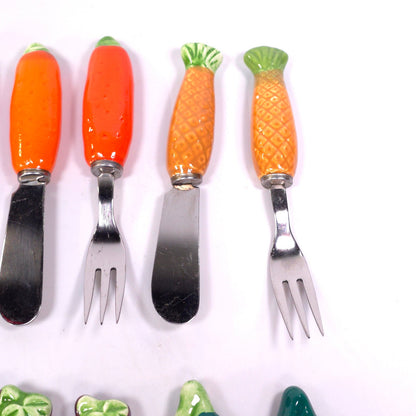 Vintage Charcuterie Cheese Pate Knife & Fork Lof of 12 Ceramic Handle