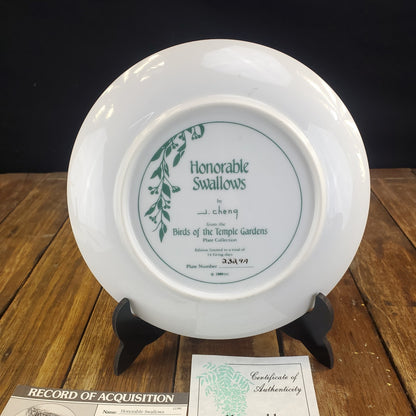 1989 John Cheng Honorable Swallows Collector Plate 24k Gold Trim