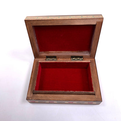 Vintage MCM Marquetry Wood Trinket Jewelry Box With Mosaic Inlay