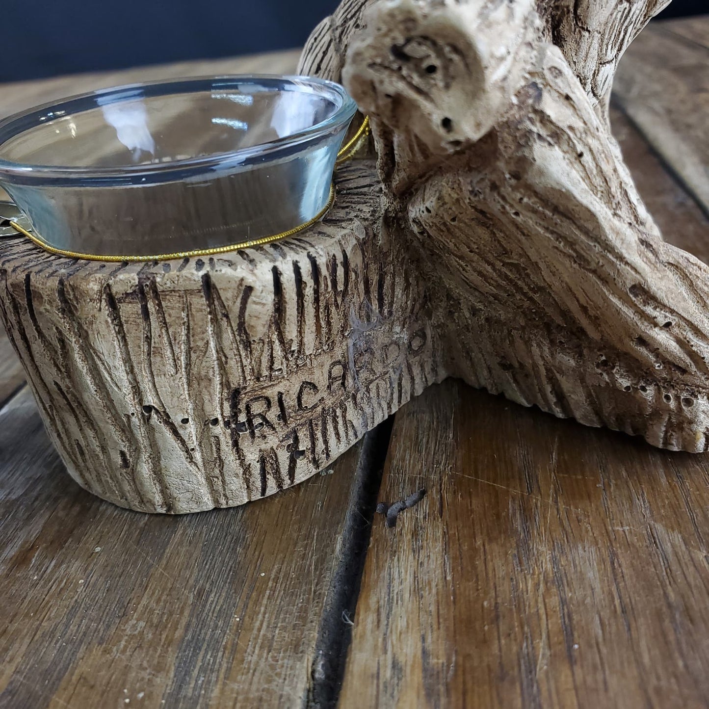 1 of 1 Vintage Rick Albee Tree Spirit Hand Carved Wood Owl Votive Tea Candle