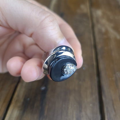 Art Deco Unbranded Black SIilver Ring Cluster Of Gemstones Marked 925 Size 7