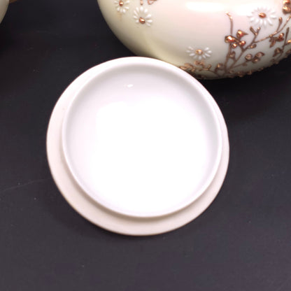 MCM Japanese Porcelain Embossed Floral Design Sugar & Creamer Set Gold Trim