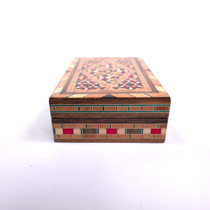 Vintage MCM Marquetry Wood Trinket Jewelry Box With Mosaic Inlay