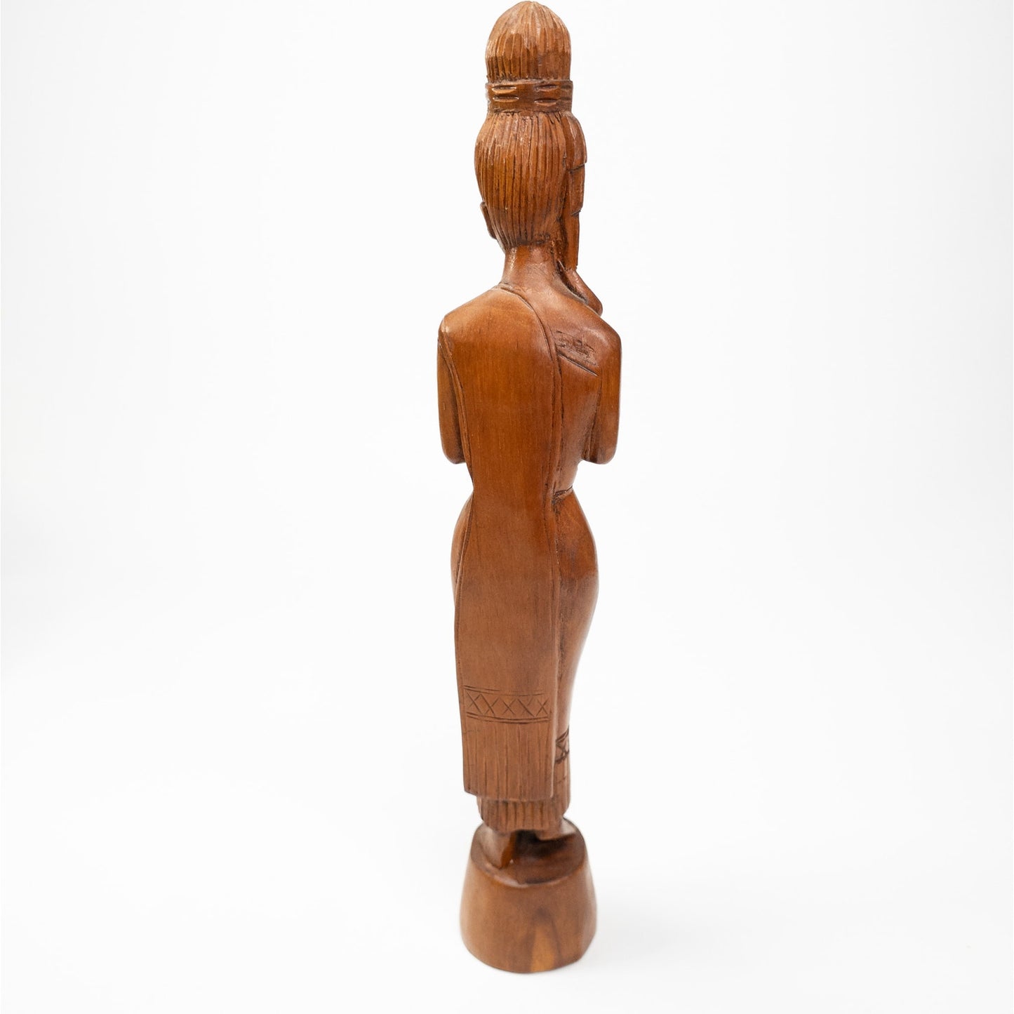 Vintage Teak Wooden Hand Carved Sawasdee Thai Praying Woman 12.5"