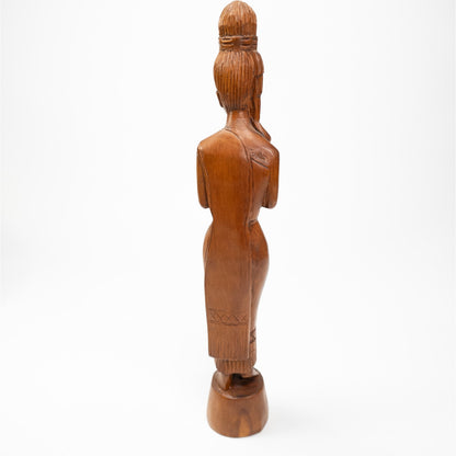 Vintage Teak Wooden Hand Carved Sawasdee Thai Praying Woman 12.5"