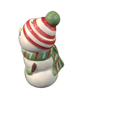 Mr & Mrs Snowman Kissing Couple Magnetic Ceramic Salt Pepper Shakers Set