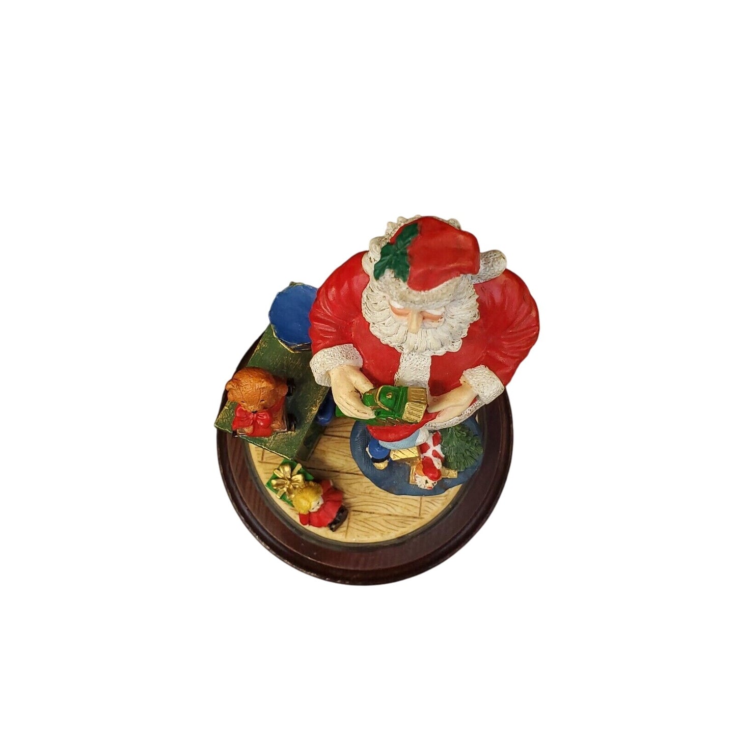 Resin Santa Claus Figurine with Teddy Bears and Wooden Base Collectible Decor