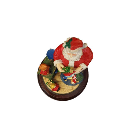 Resin Santa Claus Figurine with Teddy Bears and Wooden Base Collectible Decor