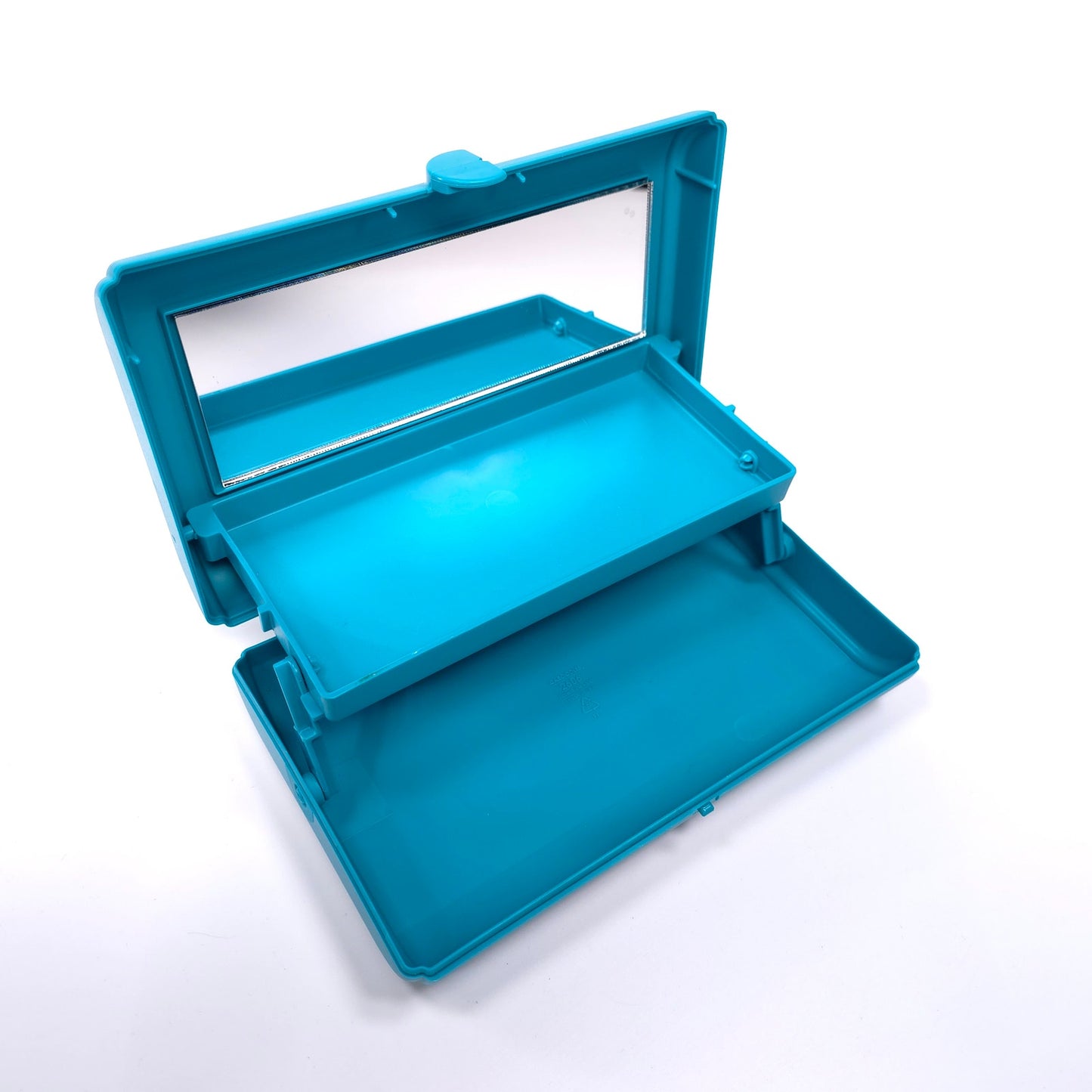 Vintage Caboodles Small Cosmetic Makeup Jewelry Box w/ Mirror Teal 2606
