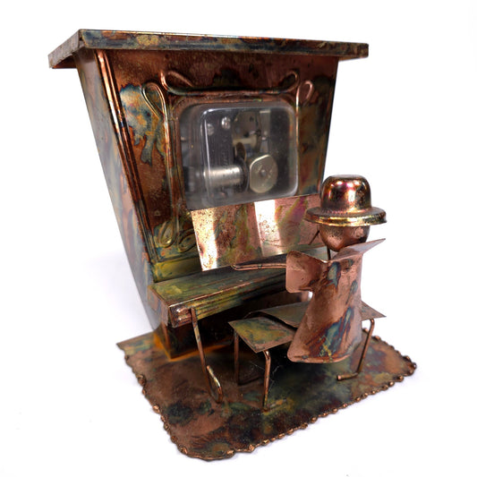Vintage Copper Saloon Piano Player Wind Up Music Box Steampunk Art