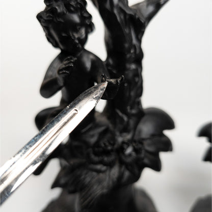 Cherub Angel Black Resin Candle Stick Holder Set of 2