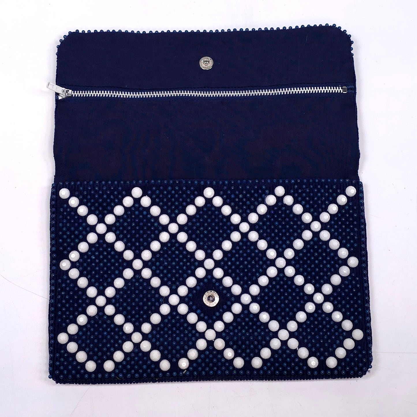 Beaded Fold Over Clutch Handbag Purse 2 Comparments