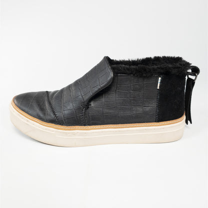 Toms Paxton Black Embossed Leather Slip On Faux Fur Lined Ankle Booties Size 9.5