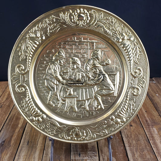 Vintage Brass Embossed Pub Tavern Charger Plate 14.25" Man Cave Made in England