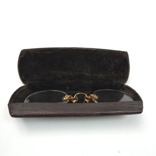 Antique Lastik Nose Clip Eyeglasses Rimless With Holder U Pinch Vintage