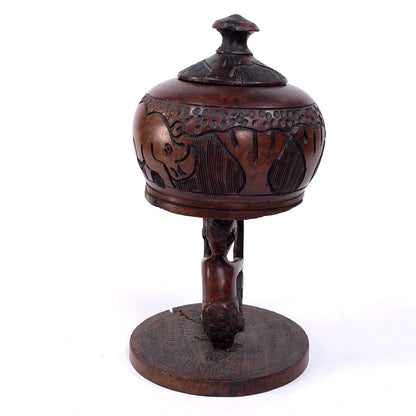 Hand Carved African Keepsake Trinket Jewelry Box Ceremonial Vessel