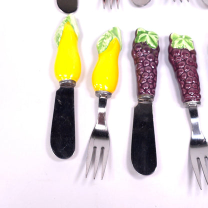 Vintage Charcuterie Cheese Pate Knife & Fork Lof of 12 Ceramic Handle