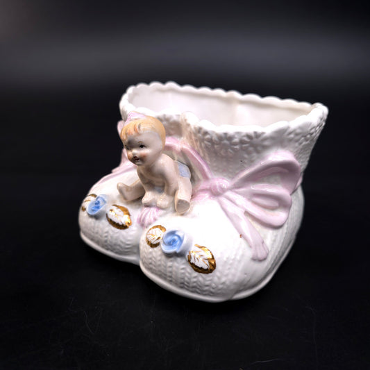 Vintage Napcoware Porcelain Baby Shoes trinket Dish Planter