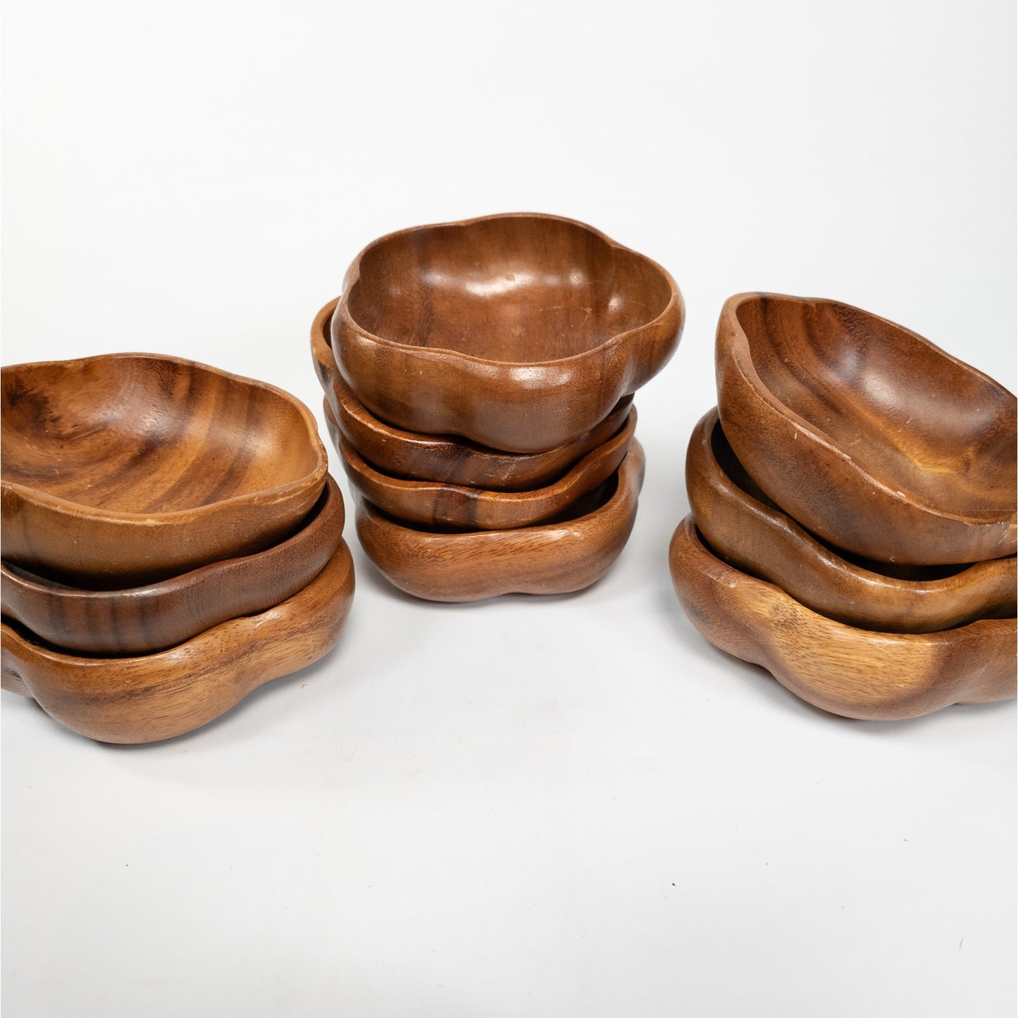 Leilani Monkey Pod Wood Salad Bowl Set 10 Bowls, 1 Serving Bowl w/ Fork & Spoon