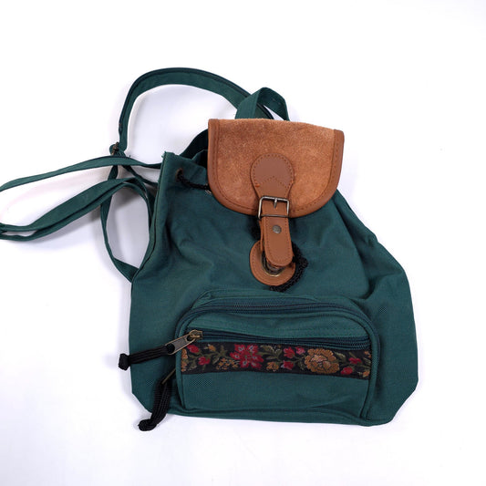 Small Drawstring Backpack Bag With Floral Trim
