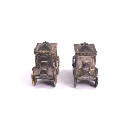 Vintage Metal Carriage Salt & Pepper Shakers Japann