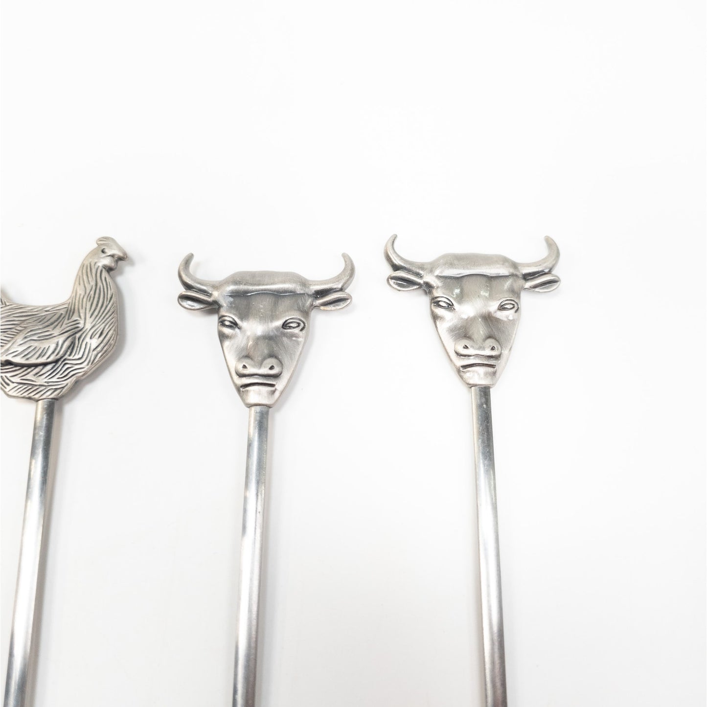 Lot of 6 Stainless Steel Animal Kabob Skewers Bull Chicken Shrimp