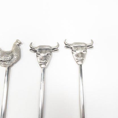 Lot of 6 Stainless Steel Animal Kabob Skewers Bull Chicken Shrimp