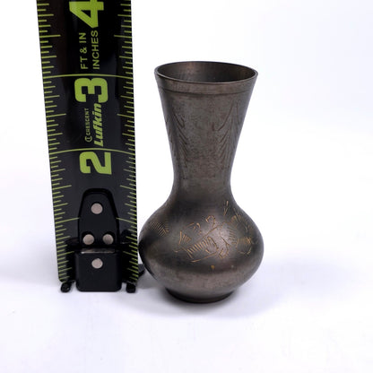 Vintage Bronze Mini Bud Vase With Etched Floral Pattern