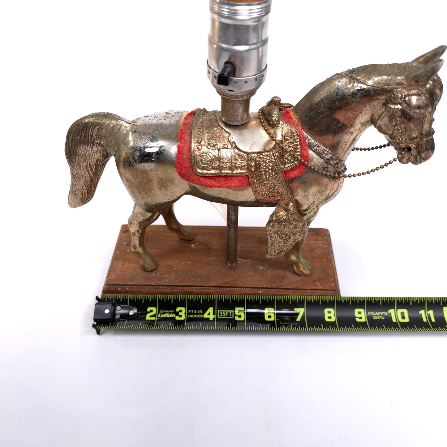 Vintage Tarnished Metal Cowboy Show Horse Lamp Works