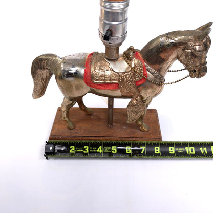 Vintage Tarnished Metal Cowboy Show Horse Lamp Works