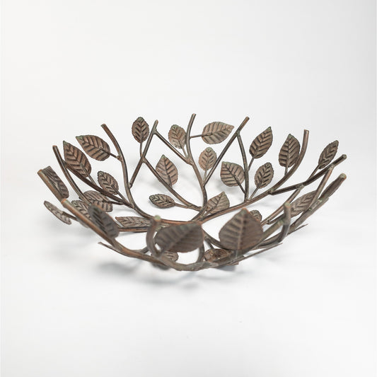 Decorative Metal Branch W/ Leafs Bowl Shaped Elegant Nature Home Decor
