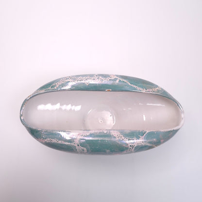 Artistic Italian Ceramic Folded Elongated Bowl Vase with Marbled Finish