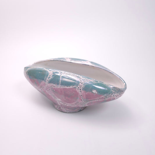 Artistic Italian Ceramic Folded Elongated Bowl Vase with Marbled Finish