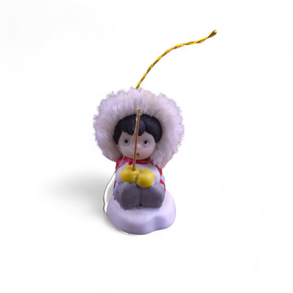 1980 BOA Jolly Jingles Christmas Bell Porcelain Ornmanet Fishing Pole Ice