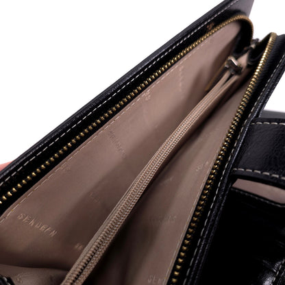 Sendefn Black Leather Wallet Wristlet Floral Button Clasp RFID Protetion