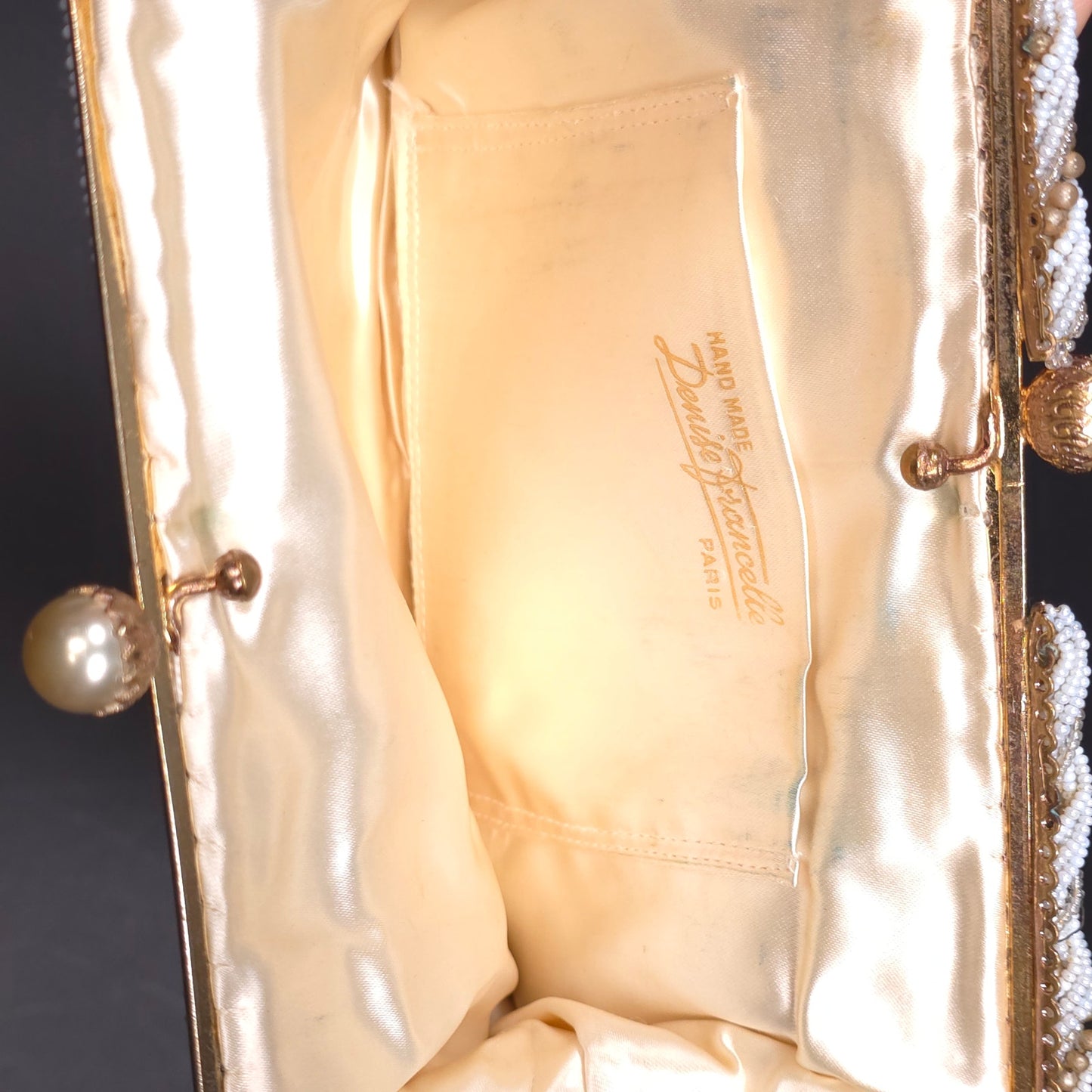 Vintage Denise Francelle Handmade Beaded Clutch Handbag Purse Paris Kiss Lock